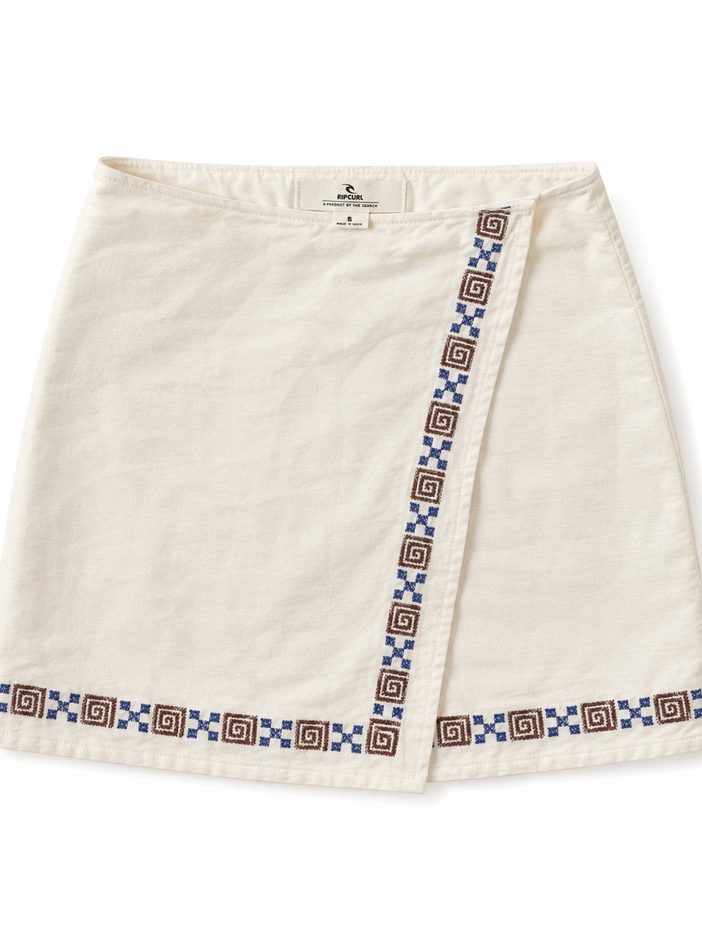 Rip Curl Cream Mini Skirt with Blue and Brown Embroidery